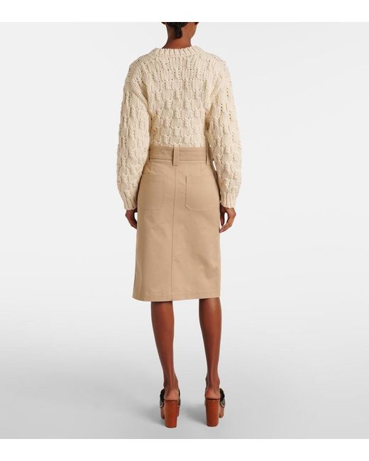 Chloé Natural Cotton Gabardine Safari Midi Skirt
