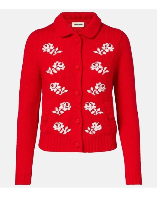 ShuShu/Tong Red Beaded Wool Cardigan