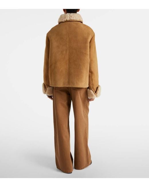 AMI Brown Shearling-Trimmed Suede Jacket