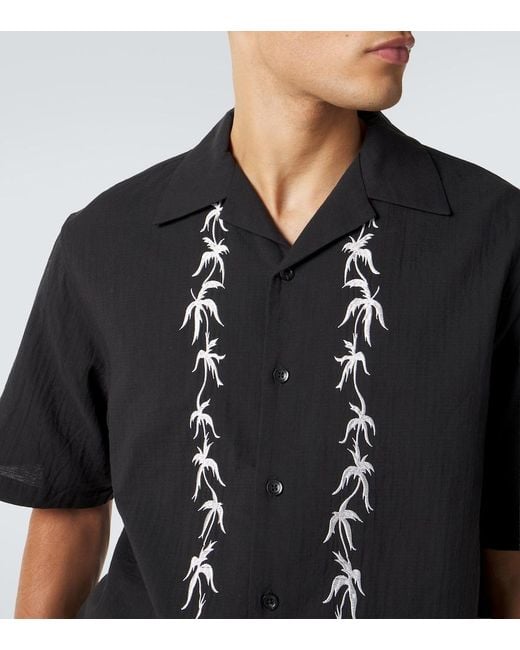 Commas Black Embroidered Bowling Shirt for men
