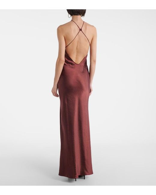 Self-Portrait Purple Lace-Trimmed Halterneck Satin Gown
