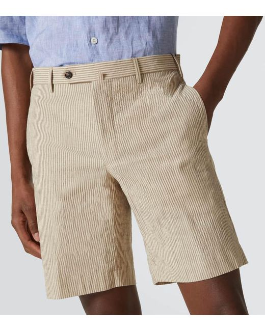 Shorts De Algodon Y Lino A Rayas Incotex de hombre de color Natural