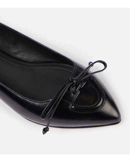 Alaïa Black Pointed Lace-Up Leather Ballerina Flats