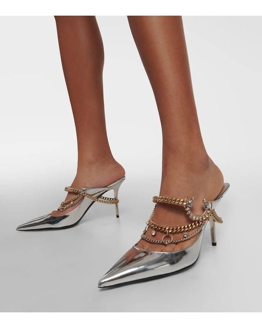 Jimmy Choo White X Jean Paul Gaultier Embellished Leather Slingback Pumps