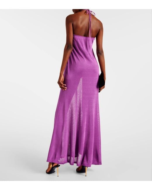 Tom Ford Halterneck Jersey Maxi Dress in Purple | Lyst UK