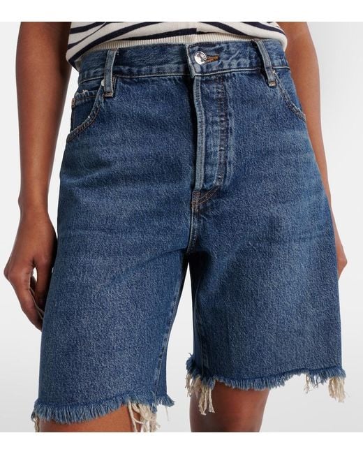 FRAME Blue Deconstructed High-Rise Denim Shorts