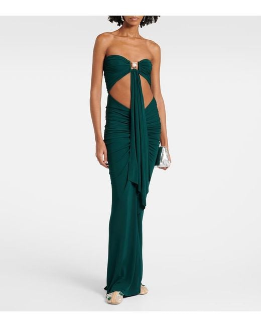 Christopher Esber Green Bezel Quartz Cutout Strapless Jersey Gown