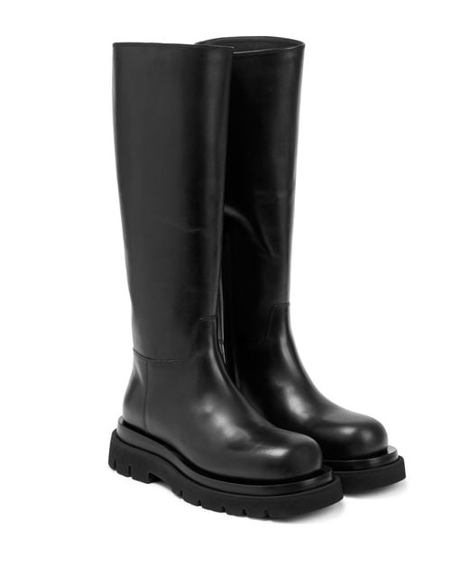 Bottega Veneta Lug Leather Knee-high Boots in Black | Lyst