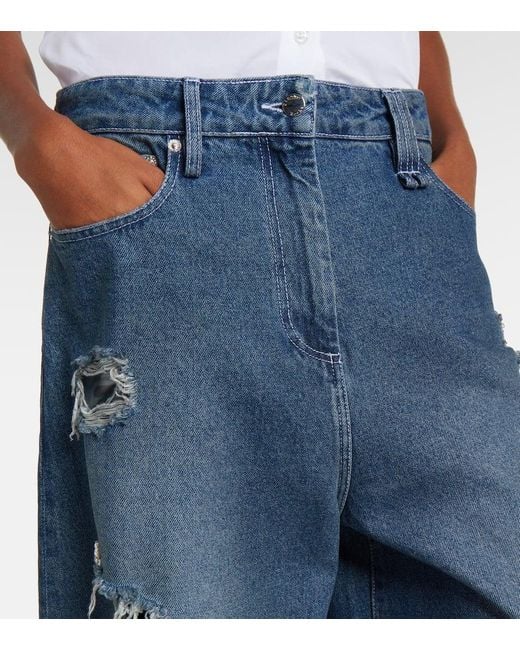 Simone Rocha Blue Distressed High-Rise Wide-Leg Jeans