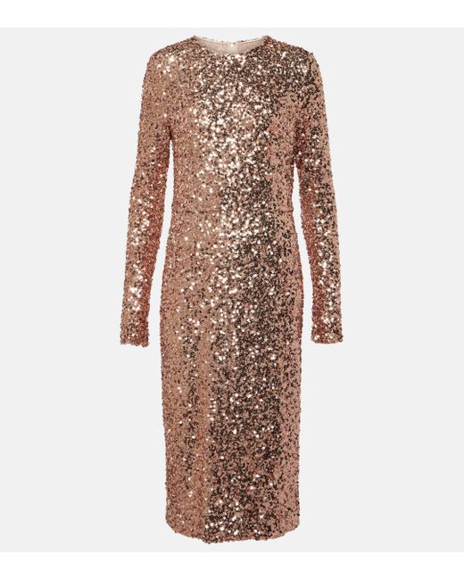 Dolce & Gabbana Brown Sequined Midi Dress