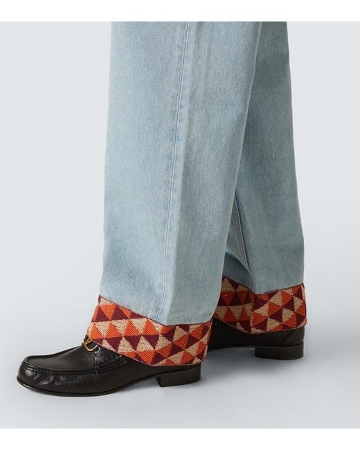 Valentino Blue Jacquard-Trimmed Wide-Leg Jeans for men