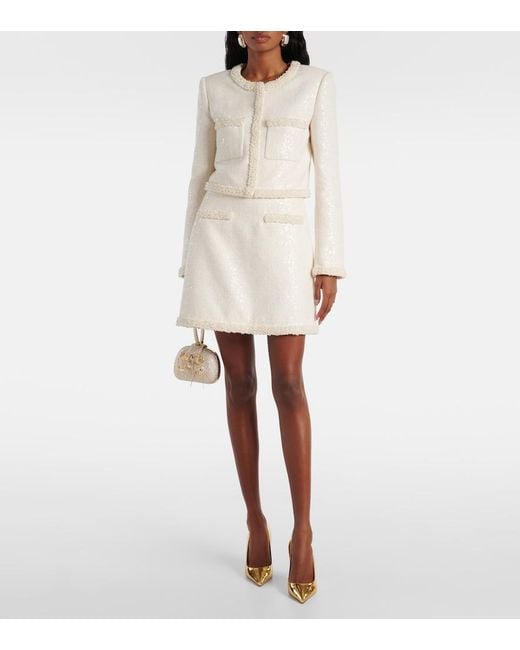Self-Portrait White Bouclé Faux-Pearl-Trim Jacket