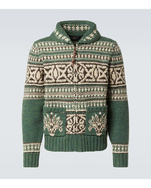 RRL Wool Jacquard Zip-Up Cardigan in Green for Men | Lyst Canada