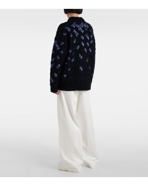 Dries Van Noten Blue Sequined Virgin Wool Sweater