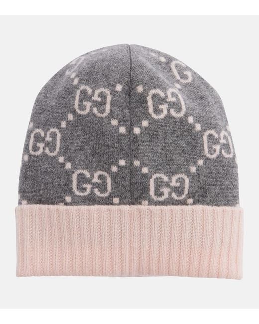 Gucci Gray Gg Cashmere Jacquard Beanie