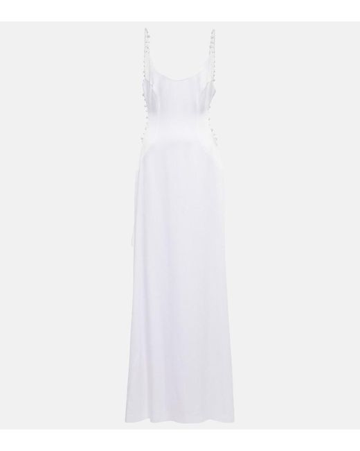 Galvan White Bridal Pearled Cove Cutout Gown