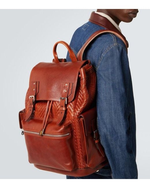 Brunello Cucinelli Brown City Leather Backpack for men