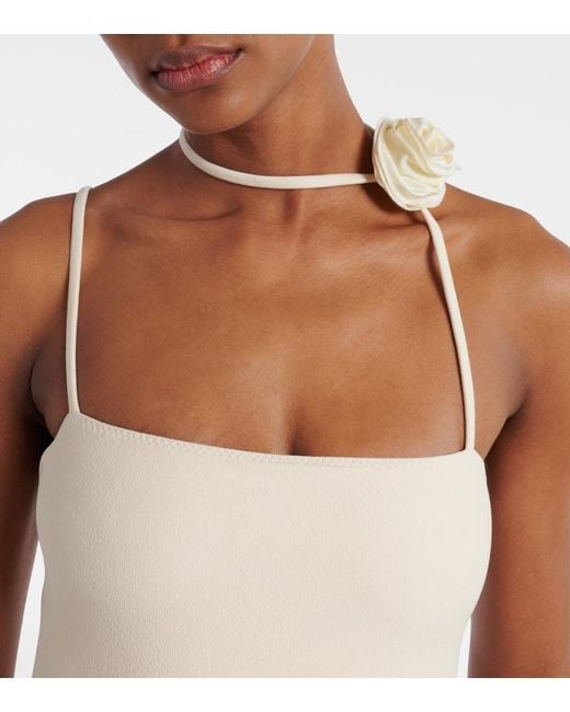 SAME White Rose Choker Asymmetrical Swimsuit