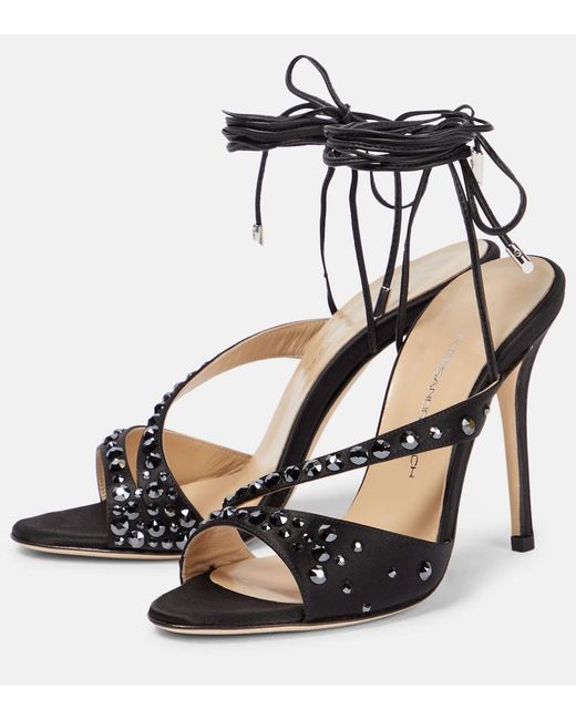 Alessandra Rich Black Embellished Silk Satin Sandals