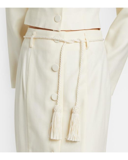 Posse White Elspeth Belted Wool Midi Skirt