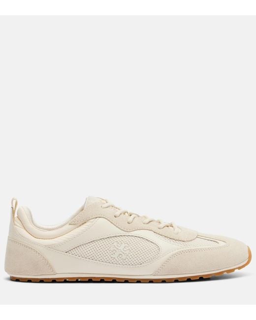 Tory Burch White Field Suede And Leather-Trimmed Sneakers