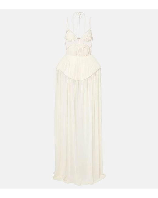 David Koma White Cutout Pleated Gown