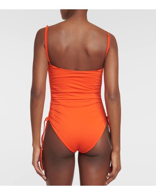 Johanna Ortiz Red Ruched Swimsuit