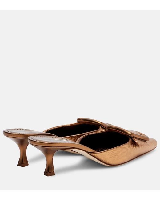 Manolo Blahnik Brown Maysale 50 Metallic Leather Mules