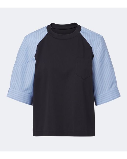 Sacai Blue Striped Cotton T-Shirt