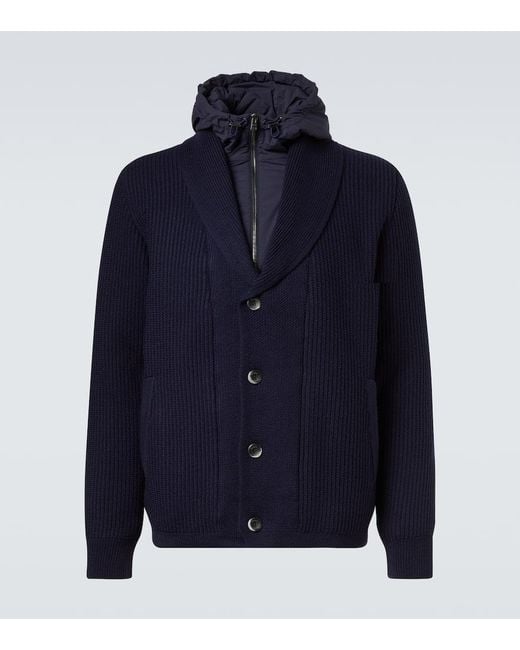 Herno Blue Layered Wool And Technical Cardigan for men