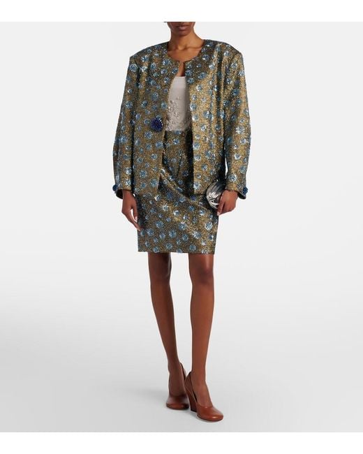 JACQUES WEI Green Floral Sequined Oversized Jacket
