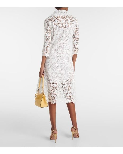 Oscar de la Renta White Embellished Lace Midi Dress