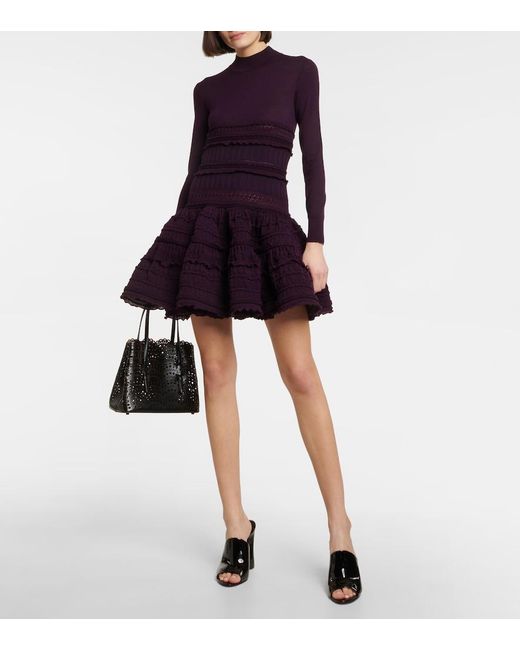 Alaïa Blue Alaia Ruffle Virgin Wool Minidress