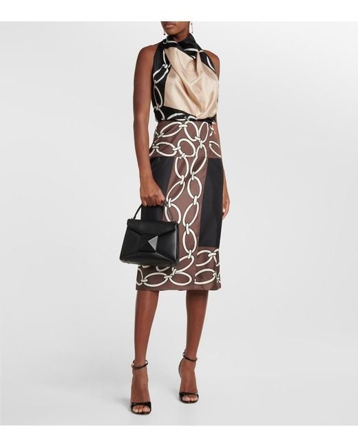 Valentino White Printed Silk Midi Dress