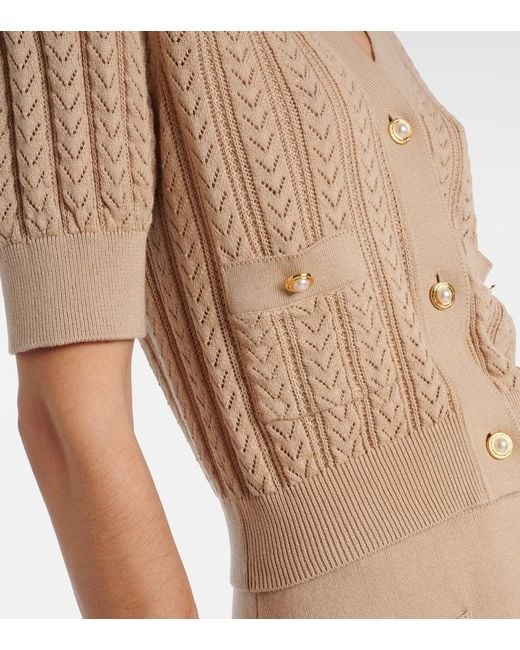 Alessandra Rich Natural Pointelle Cotton And Cashmere Cardigan