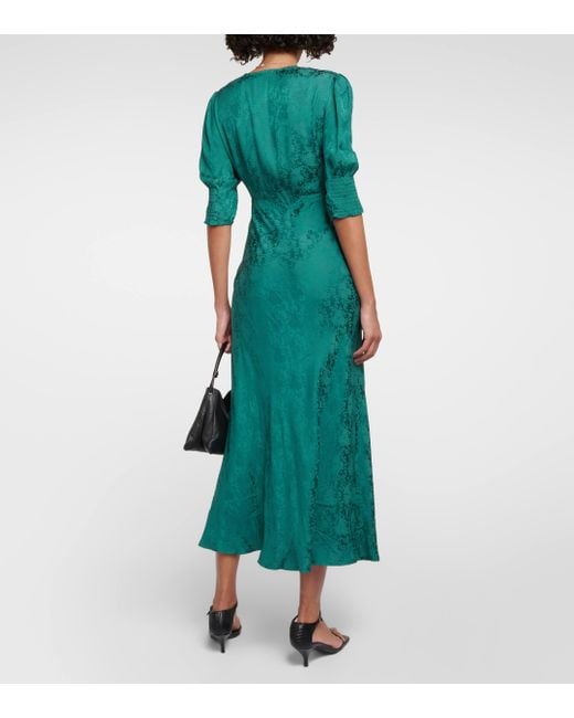 Rixo Green Zadie Floral Jacquard Crepe Midi Dress