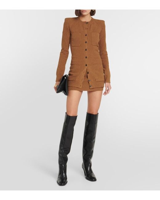 Wardrobe NYC Brown Ribbed-Knit Cotton-Blend Miniskirt