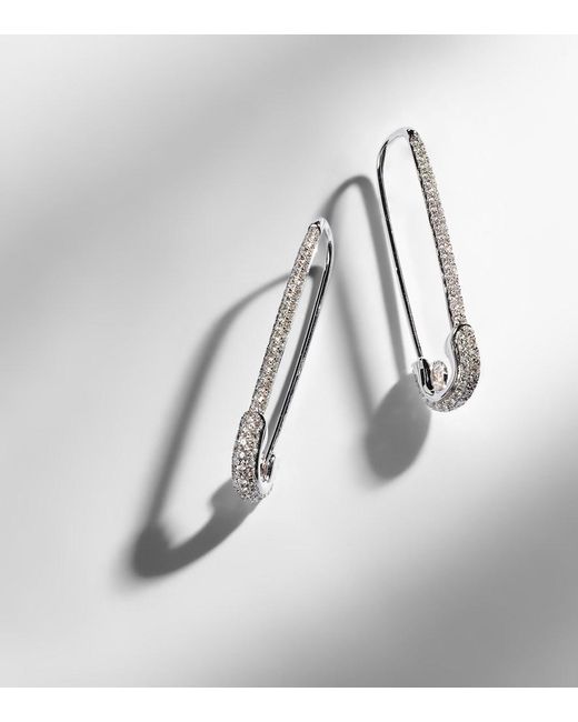 Anita Ko White Safety Pin Extra Large 18Kt Earrings With Diamonds