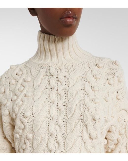 Stella McCartney Natural Cable-Knit Draped Wool Turtleneck Sweater