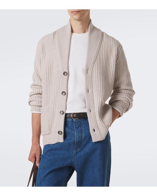 Allude Natural Ribbed-Knit Wool And Cashmere Cardigan for men