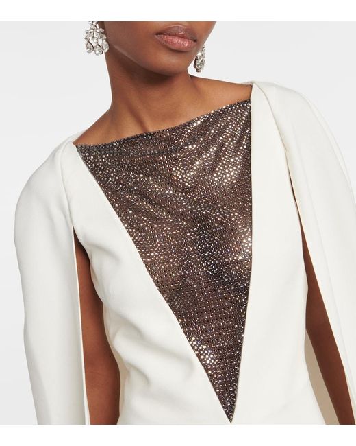 Safiyaa White Abrielle Embellished Caped Gown