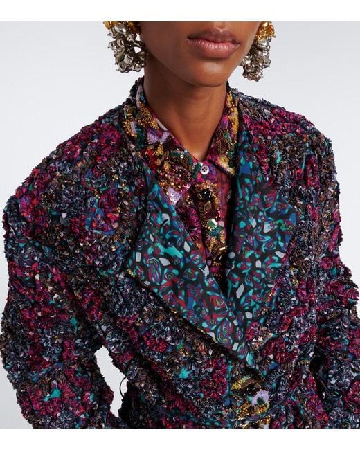 Dries Van Noten Blue Embellished Embroidered Coat