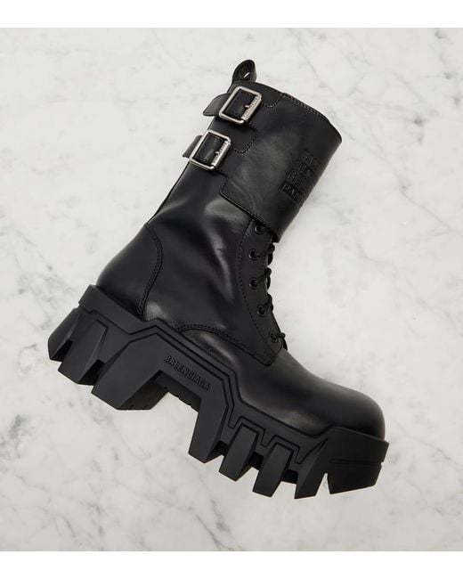Balenciaga Black Bulldozer 25 Leather Platform Combat Boots