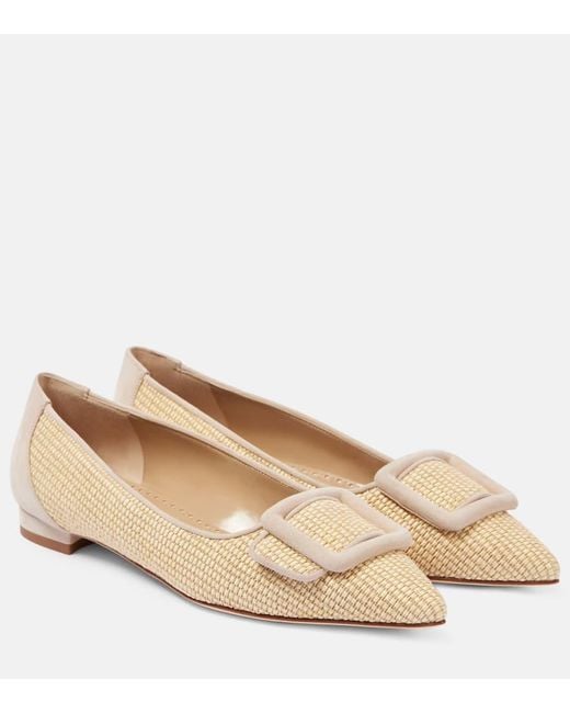 Manolo Blahnik Natural Maysalepumpflat Raffia Ballet Flats