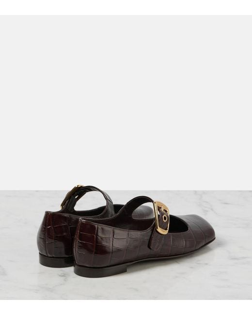 Chloé Black Polly Croc-Effect Leather Mary Jane Flats