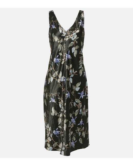 Vince Green Floral Satin Midi Dress