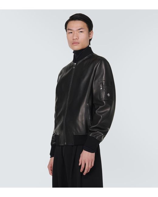 Versace Black Leather Bomber Jacket for men