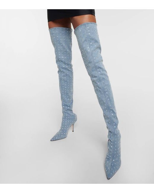 Paris Texas Holly Mama Denim Over-The-Knee Boots in Blue | Lyst