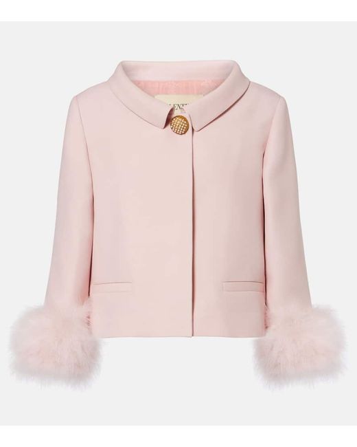 Blazer Crepe Couture Con Plumas Valentino de color Pink