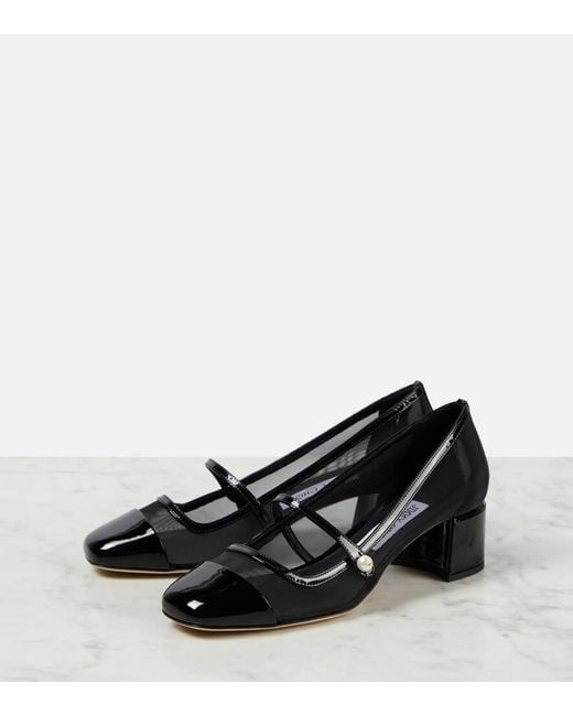 Jimmy Choo Black Elisa 45 Mesh Mary Jane Pumps